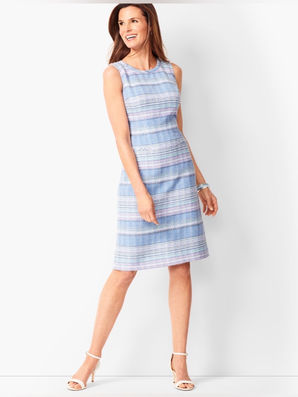 Talbots Pastel Blue Stripe Tweed Sleeveless Shift Dress, 12